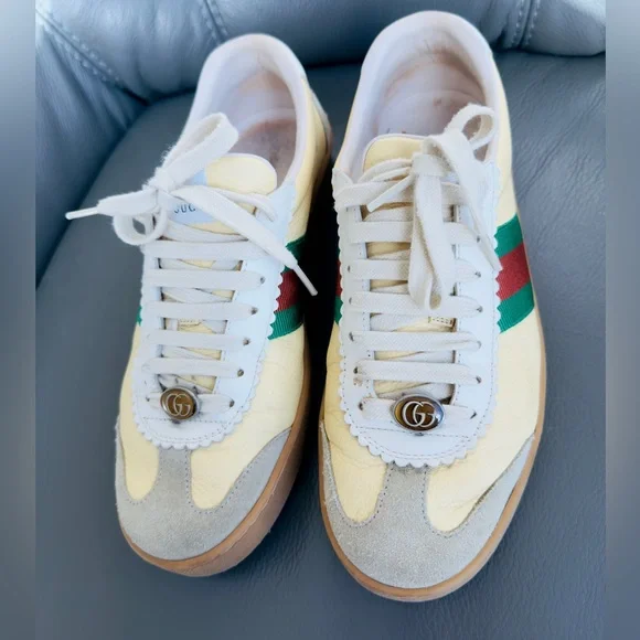 Gucci Leather Web Stripe Sneakers, tennis shoes , athletic wear– Yellow Size 39. - Picture 3 of 13